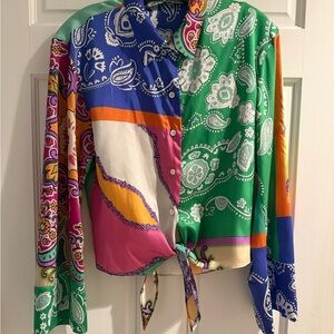 Zara Patchwork Printed Blouse Size Small